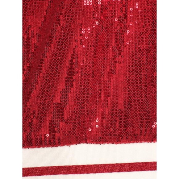 Brand New Women Red Polyester Sequin Bomber Jacket Zip Up Track Stripe Ribbed - Picture 5 of 7